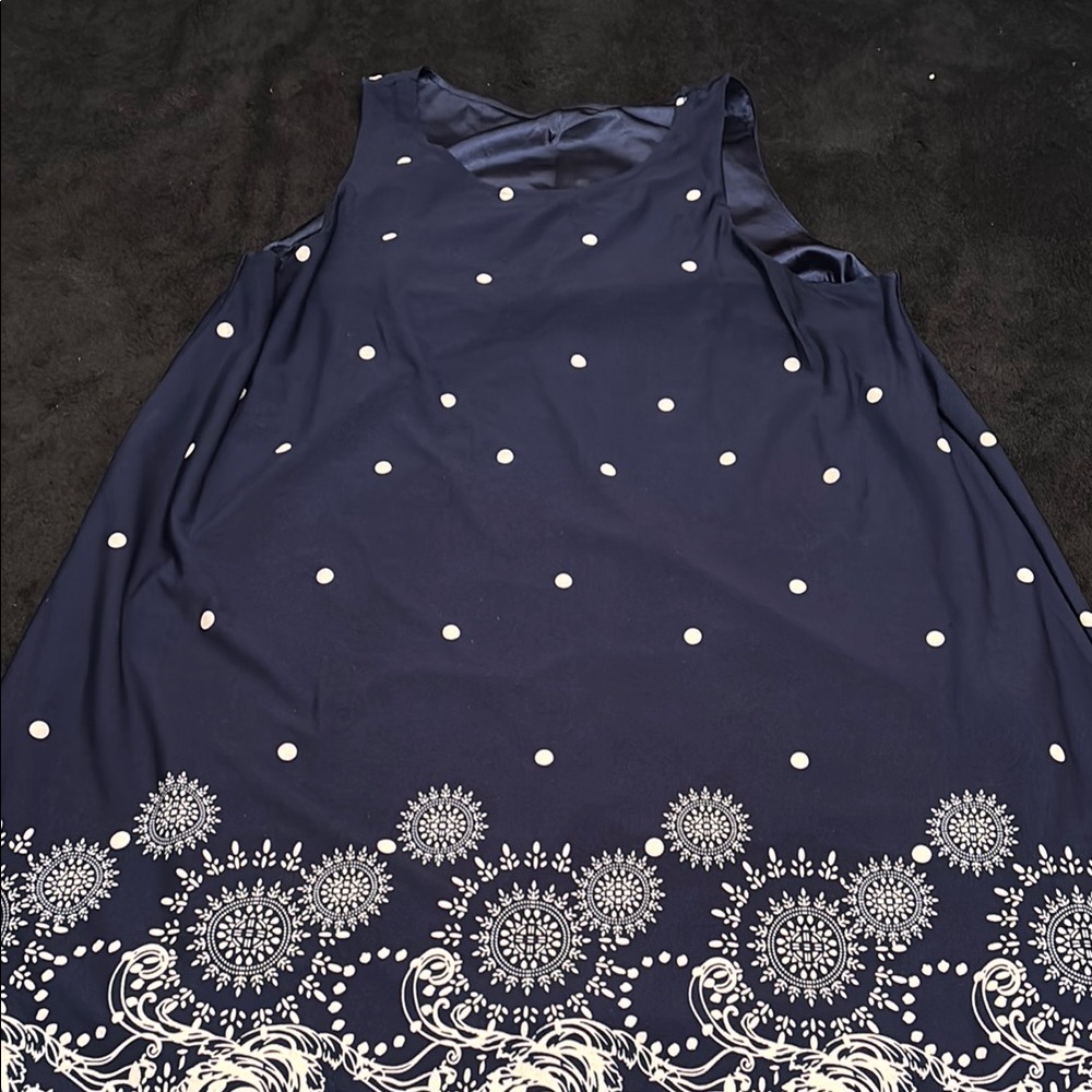 Navy Sleeveless Dress with White Pattern